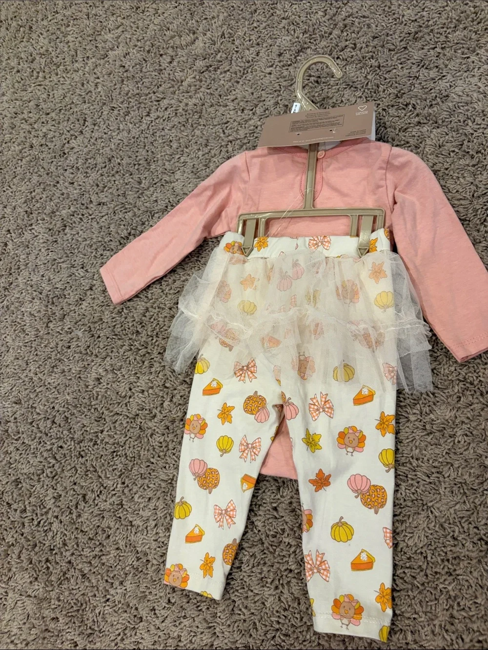 chick pea pink Thanksgiving One-Piece Set with Autumn Print Leggings
